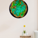 Green and gold textured resin Turquoise wall art for modern interiors