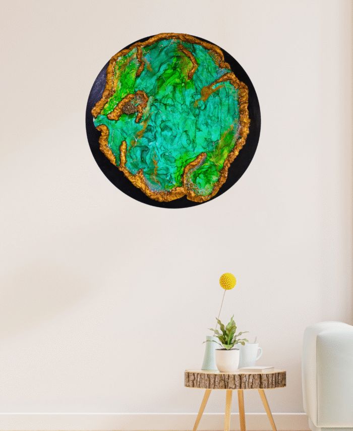 Green and gold textured resin Turquoise wall art for modern interiors