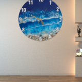 Handmade Ocean Wave Resin Wall Clock with seashell accents