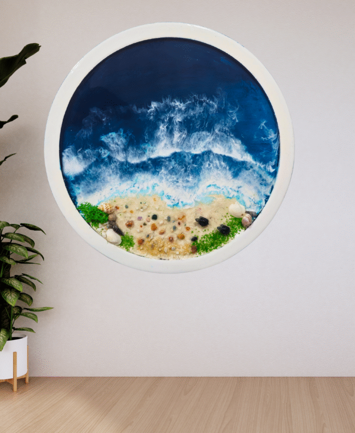 Resin Beach Wall Art with Baby Turtles and Seashells