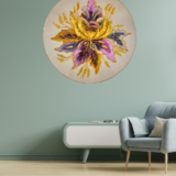 Golden and purple floral resin wall art for interiors