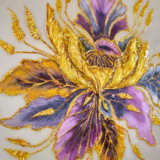 Handmade flower-inspired resin artwork with gold accents