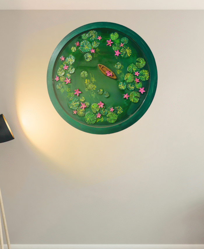 Handmade Resin Lotus Pond Wall Art with Lotus Flowers