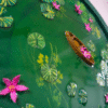 3D Resin Nature Wall Art with Canoe and Lotus Leaves