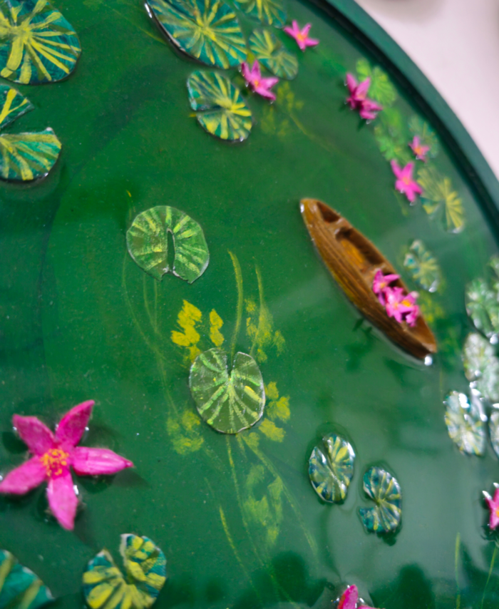 3D Resin Nature Wall Art with Canoe and Lotus Leaves
