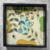 Hand painted resin wooden tray with leaf and butterfly design