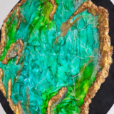 Luxury handmade abstract wall hanging with green and gold tones