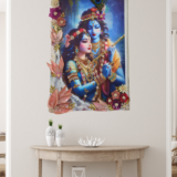 Handmade Radha Krishna Resin 3d Wall Art with Peacock Feather