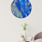 Handmade Blue Galaxy Resin Wall Clock with gold accents