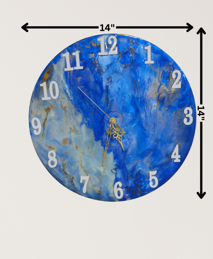 Handmade Blue 14Inch Galaxy Resin Wall Clock with gold accents