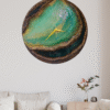 Handmade Resin Geode Wall Clock in Green and Gold