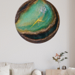 Handmade Resin Geode Wall Clock in Green and Gold