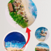 Handmade Resin Beach Wall Art with Wooden Bench