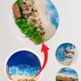 Handmade Resin Beach Wall Art with Wooden Bench