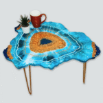 Handmade Blue Geode Resin Coffee Table with golden accents