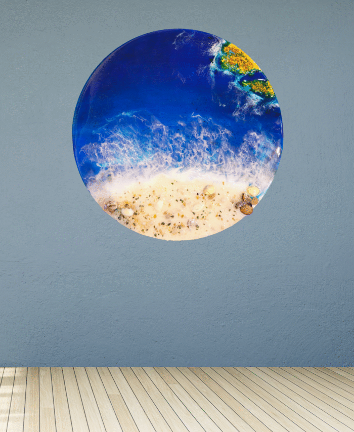 Ocean resin wall art with baby sea turtles and seashells
