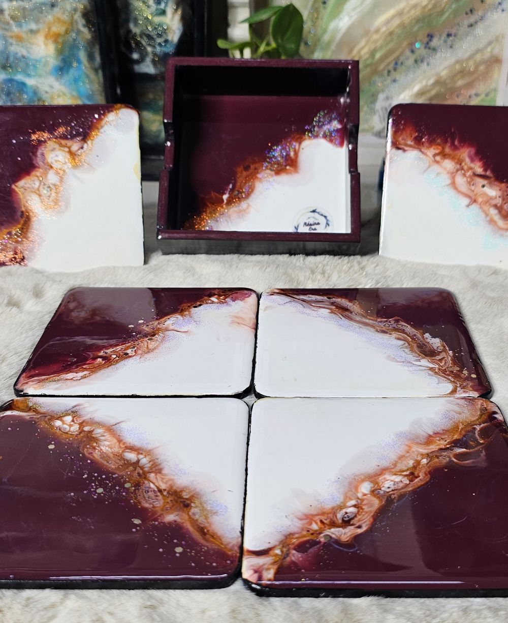 Handmade epoxy resin coaster set for drinks
