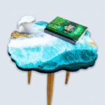 Ocean Wave Resin Side Table with aqua blue design