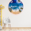 Golden coast resin wall art with seashells and waves