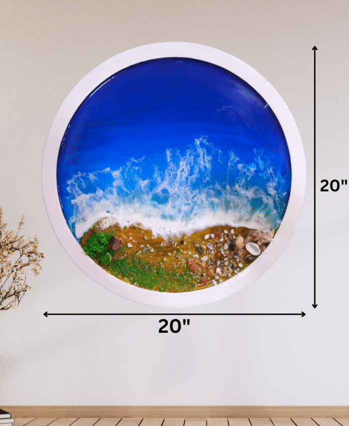 20inch Epoxy Resin Beach Wall Hanging with Pebbles and Chest