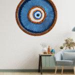 Resin evil eye wall décor in blue and white layers