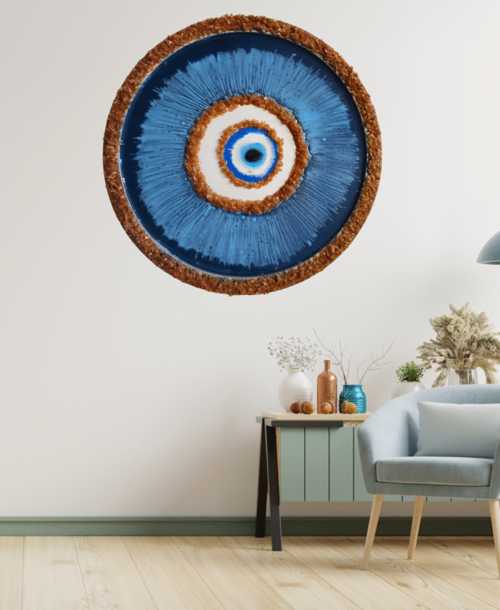 Resin evil eye wall décor in blue and white layers