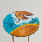Handmade Wooden & Resin Ocean Theme Table with stingray art
