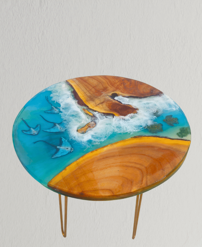 Handmade Wooden & Resin Ocean Theme Table with stingray art