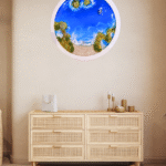Seashell resin wall art with textured ocean waves
