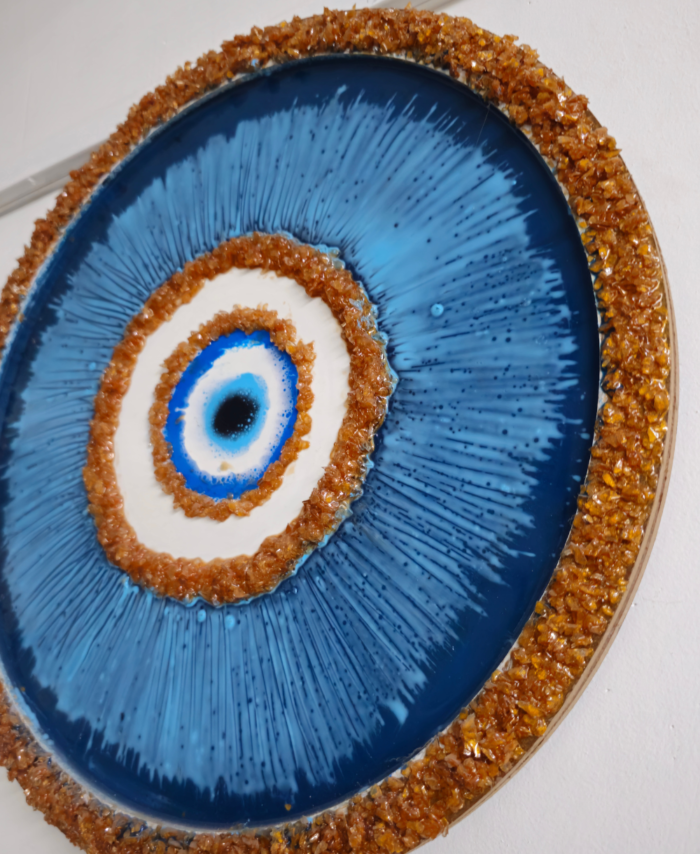 Handmade protective resin wall art with gemstone textures
