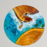Resin and wood coffee table with ocean wave design