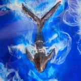 3D Whale Tail Resin Wall Hanging with Blue Ocean Design