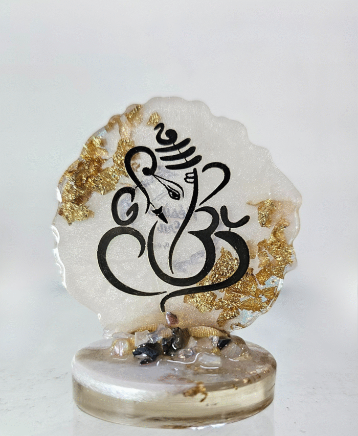 Transparent Brown resin Ganesha dashboard idol with shimmer and stones
