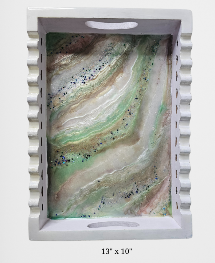 Resin art wooden tray for serving drinks and snacks