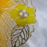 Handmade yellow pooja plate with flower and leaf design