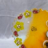 Customizable Yellow Diya Thali for Diwali and festivals.