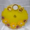 Golden Diya Thali with Floral Embellishments and Dual Diya Holders.