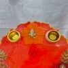 Handmade Diya Plate with floral and peacock design.