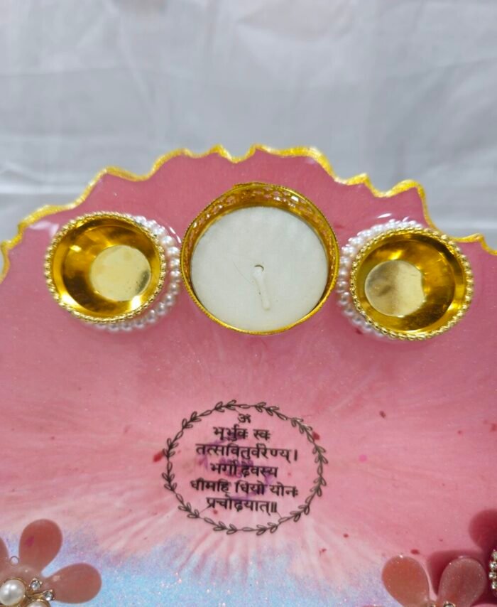 Resin Ganesha Pooja Plate with Pearl Diya Holders.