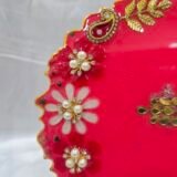 Customizable pink decorative thali with diya holders