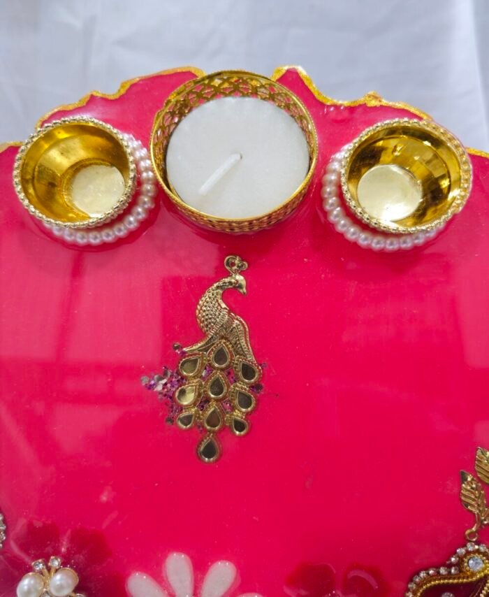 Designer pink festive thali for Diwali and Karwa Chauth