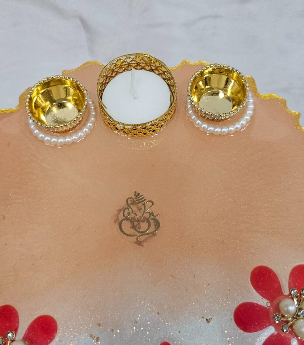 Decorative resin pooja thali for rituals and gifting