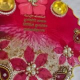 Resin Ganesh pooja thali in peach with diya holders