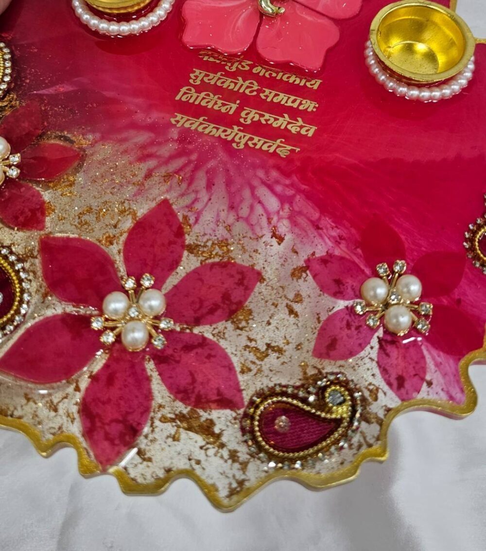 Designer peach resin thali for rituals and gifts