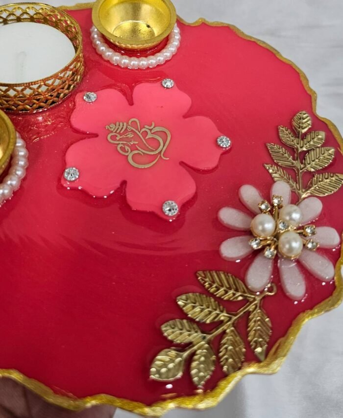 Resin kundan thali with diya holders for rituals