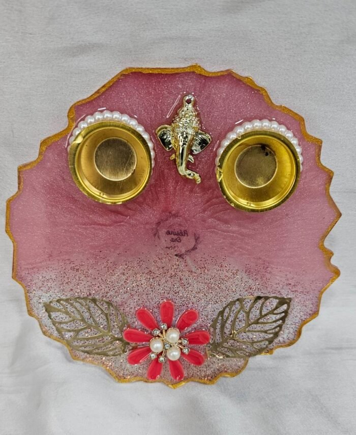 Light Pink Resin Pooja Thali with Ganesha Idol