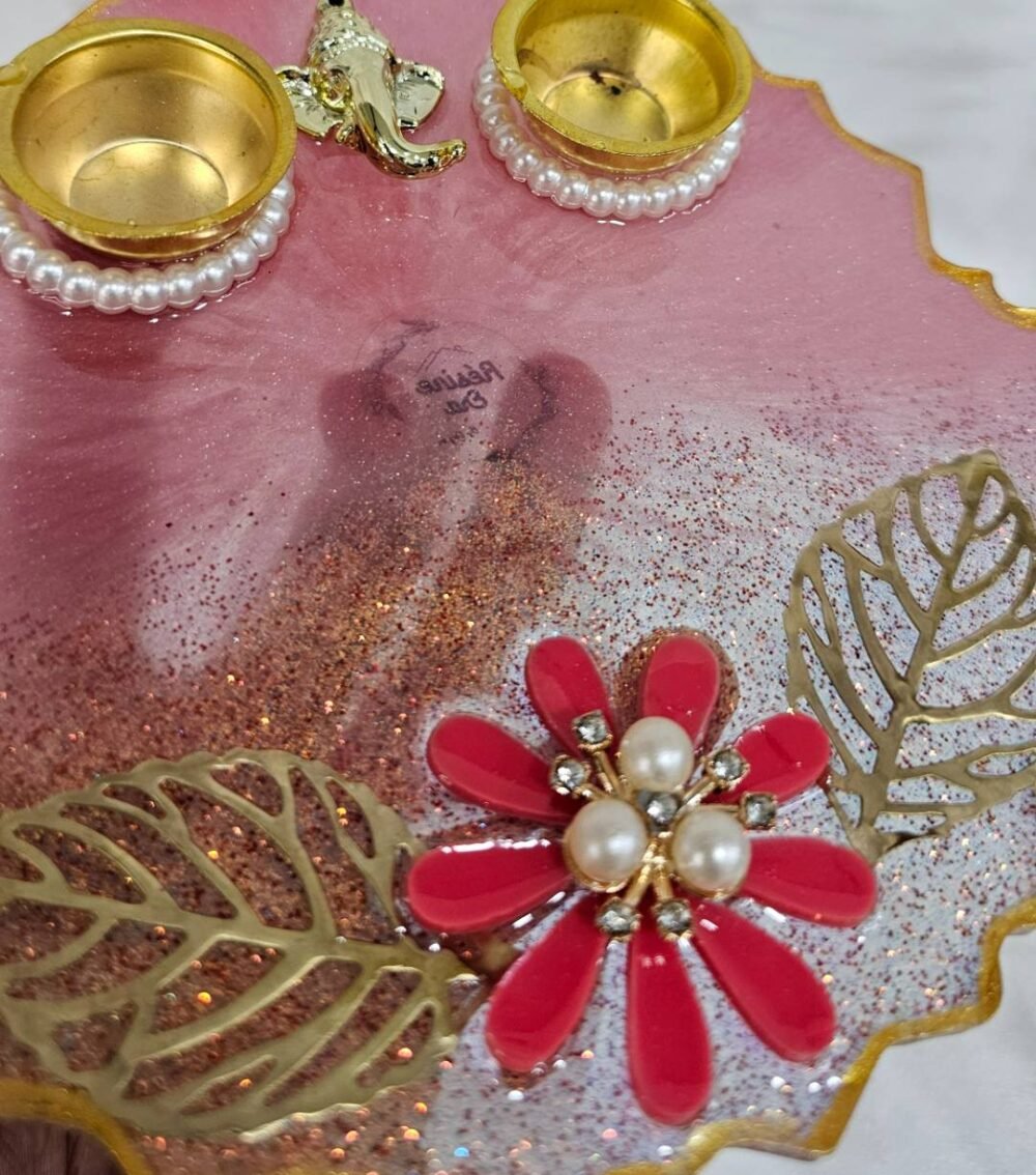 Handmade Resin Diya Plate with Floral Design