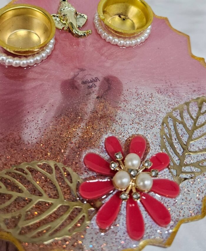 Handmade Resin Diya Plate with Floral Design