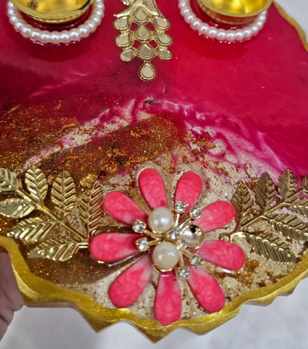 Resin Decorative Plate for Diwali with Floral Design