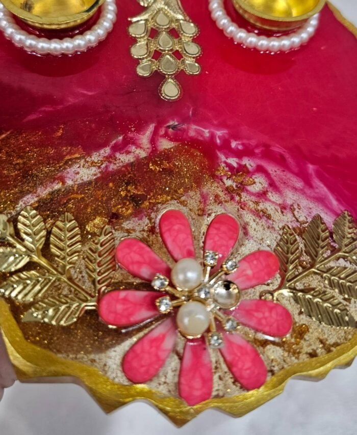 Resin Decorative Plate for Diwali with Floral Design